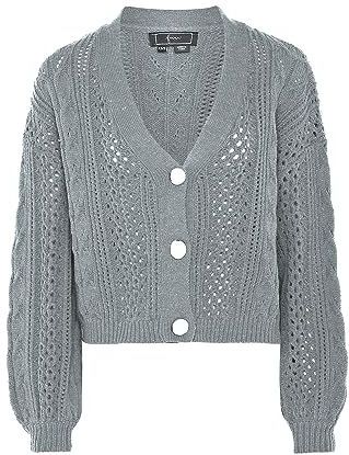 Faina - Gebreid Vest - Lichtgrijs - V-hals - Lange Mouw