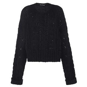 faina Dames Vintage Fried Dough Twists ronde hals gebreide trui zwart maat M/L, zwart, M