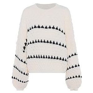 faina Dames modieuze kleurblok pullover met ronde hals WOLLWIT maat XL/XXL, wolwit, XL