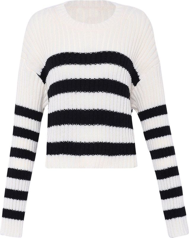 Mymo - Gebreide Trui - Wit Zwart - Dames - Pullover