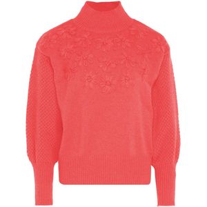 Mymo - Trui - Koraal - Met Bloemenborduursel - Pullover