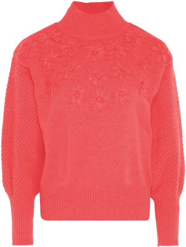 Mymo - Trui - Koraal - Met Bloemenborduursel - Pullover