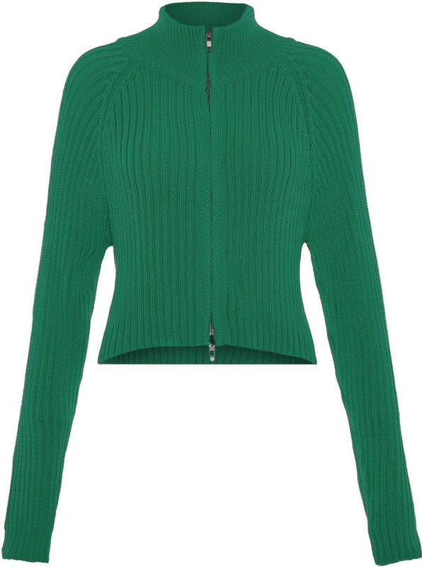 MYMO - Gebreid Vest - Groen - Slanke Pasvorm - Lange Mouw