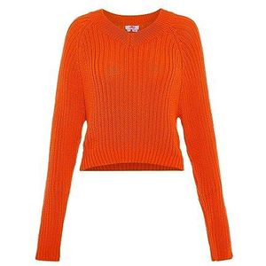 myMo Damestrui van geribbeld gebreid met V-hals polyester oranje maat M/L, oranje, M