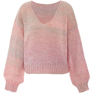 MYMO - Trui - Groen/Rosa/Oudroze/Lichtroze - Diepe Snit - V-hals - Losse Pasvorm