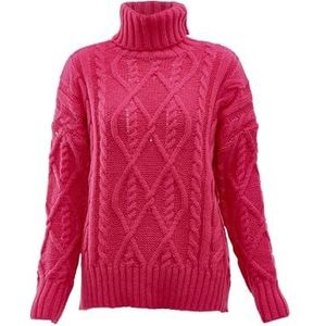 myMo Dames coltrui, trendy gestructureerde pullover polyester fuchsia maat XL/XXL, fuchsia, XL