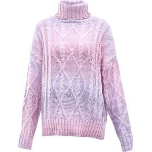 myMo Pull à col roulé pour femme - Pull texturé tendance en polyester - Violet - Blanc laine - Taille XL/XXL, Violet/blanc cassé, XL