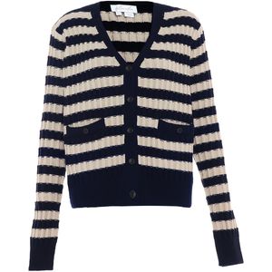 BLONDA - Gebreid Vest - Navy / Wolwit - Lange Mouw - V-hals