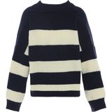 Blonda - Oversized Gestreepte Trui - Marine Wolwit - Acryl