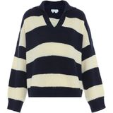 Blonda - Oversized Gestreepte Trui - Marine Wolwit - Acryl
