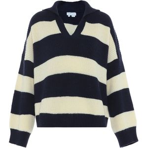 Blonda - Oversized Gestreepte Trui - Marine Wolwit - Acryl