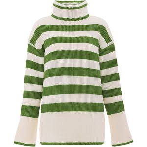 BLONDA - Trui - Grasgroen/Wolwit - Knitwear - Col - Gestreept