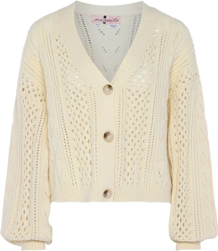 nascita - Gebreid Vest - Wolwit - V-hals - Lange Mouw