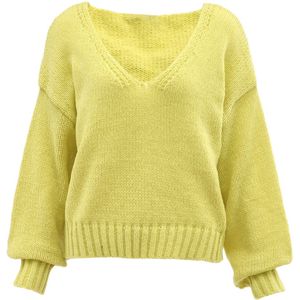 Sookie - Trui - Limoen - Effen - V-hals - Lange Mouwen - Losse Pasvorm