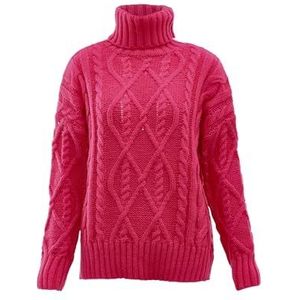 sookie Pull à col roulé pour femme, pull structuré tendance en polyester, fuchsia, taille M/L, fuchsia, M