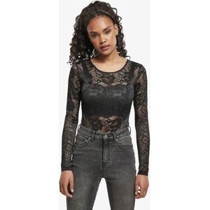 Urban Classics - Bodysuit - Zwart - Kanten Materiaal - Lange Mouwen