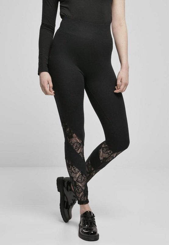 Urban Classics - Highwaist Lace Inset Legging - Zwart