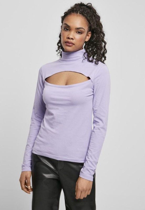 Urban Classics Top met lange mouwen voor dames, met uitgesneden hals en turtlenhoek, rolkraag, lange mouwen top met hoge kraag, maat XS tot 5XL, lavendel, XS