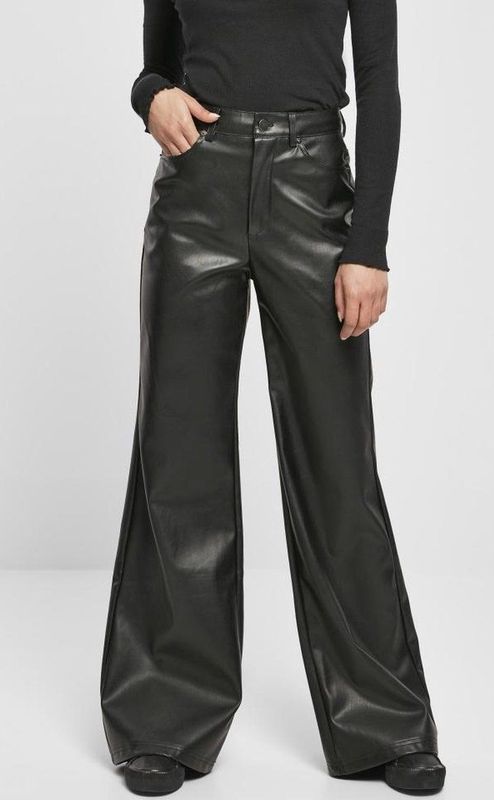 Broek - Glinsterend Kunstleer - Casual Oversized Pasvorm - Zwart