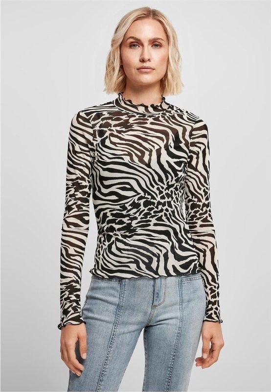 Urban Classics - AOP Mesh Turtleneck Longsleeve top - Wit Zwart