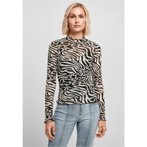 Urban Classics - AOP Mesh Turtleneck Longsleeve top - Wit Zwart