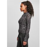 Urban Classics - Damestop - All-Over Print - Asfalt/Zwart - Mesh - Lange Mouwen