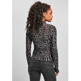 Urban Classics - Damestop - All-Over Print - Asfalt/Zwart - Mesh - Lange Mouwen