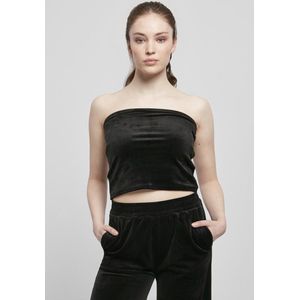 Urban Classics - Fluwelen Crop Top - Zwart - Stretch Fluweel - Slim Fit