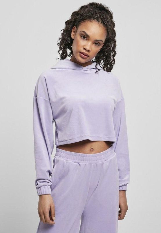 Urban Classics - Velvet Oversized Crop Hoodie - Paars