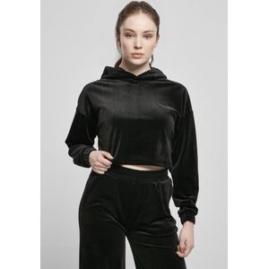 Urban Classics - Velvet Oversized Crop Hoodie - M - Zwart