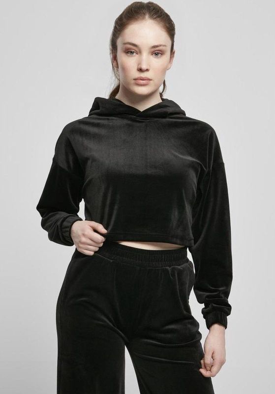 Urban Classics - Cropped Velvet - Oversized Sweatshirt - Zwart - 93% Polyester, 7% Elasthaan