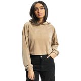 Urban Classics - Velvet Oversized Crop Hoodie - Beige
