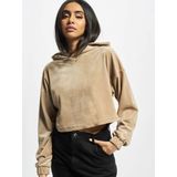 Urban Classics - Velvet Oversized Crop Hoodie - Beige