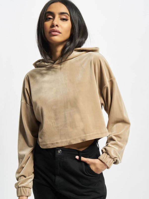 Urban Classics - Velvet Oversized Crop Hoodie - Beige