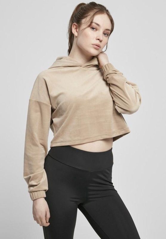 Urban Classics - Velvet Oversized Crop Hoodie - Beige