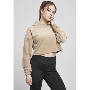 Urban Classics Crop Hoodie- Velvet Oversized Beige