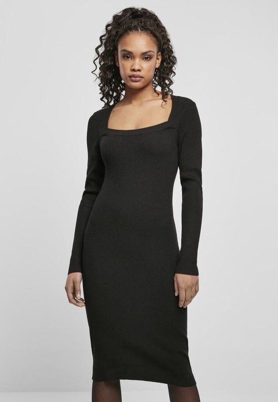 Urban Classics - Lange Jurk - Zwart - Dubbelgelaagd - Polyester Viscose