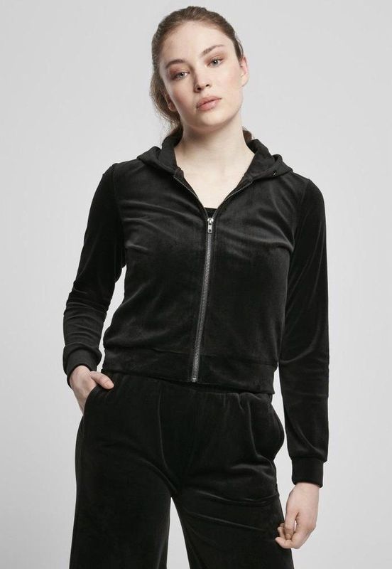 Urban Classics Ladies Short Velvet Zip Hoody