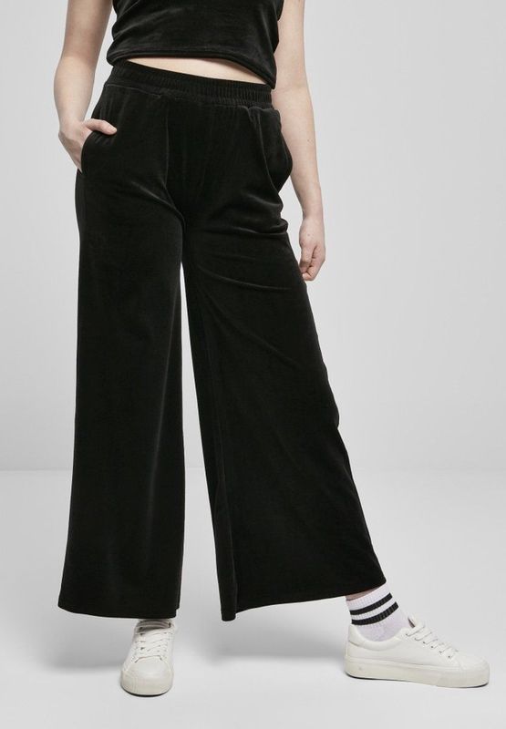 Urban Classics - High Waist Straight Velvet Dames joggingbroek - Zwart