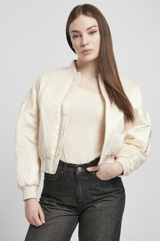 Urban Classics - Short Oversized Satin Bomber jacket - Creme