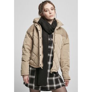 Urban Classics Dames winterjas gewatteerde jas geruit met opstaande kraag en sherpa element, oversized pasvorm, XS-5XL, Kleur: Taupe