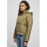 Urban Classics Windbreaker winterjas voor dames, met ritssluiting, capuchon en sierklep, ruitpatroon, maat XS tot 5XL, tiniolive, XS