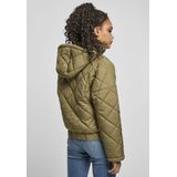 Urban Classics Windbreaker winterjas voor dames, met ritssluiting, capuchon en sierklep, ruitpatroon, maat XS tot 5XL, tiniolive, XS