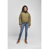 Urban Classics Windbreaker winterjas voor dames, met ritssluiting, capuchon en sierklep, ruitpatroon, maat XS tot 5XL, tiniolive, XS