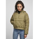 Urban Classics Windbreaker winterjas voor dames, met ritssluiting, capuchon en sierklep, ruitpatroon, maat XS tot 5XL, tiniolive, XS