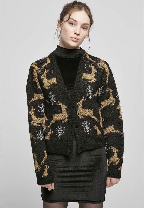 Gebreid Vest - V-hals - Lange Mouw - Normale Pasvorm - Met Motiefprint