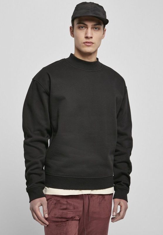 Urban Classics - Mock Neck Crew Sweatshirt - Oversized - Zwart - Brushed Fleece