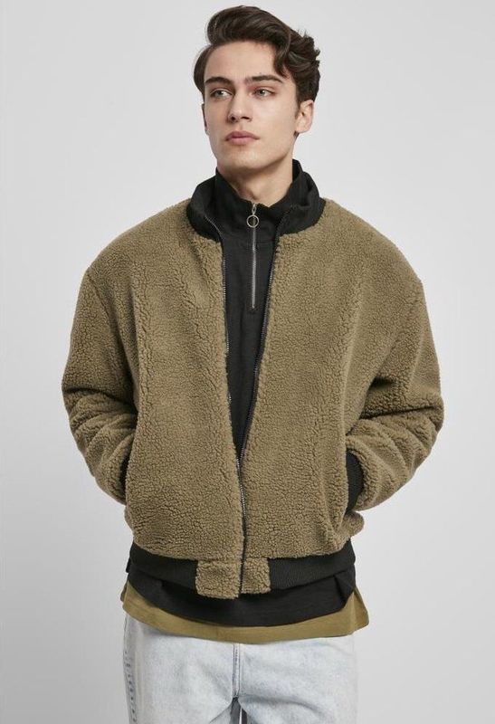 Urban Classics - Boxy Sherpa Jas - Grijs - 100% Polyester