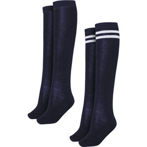 Urban Classics - Ladies College - Sokken - Blauw - 2-Pack, Kniehoge Lengte, 70% Katoen, 25% Polyester