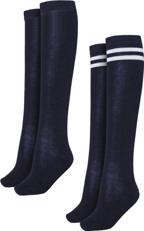 Urban Classics - Ladies College - Sokken - Blauw - 2-Pack, Kniehoge Lengte, 70% Katoen, 25% Polyester